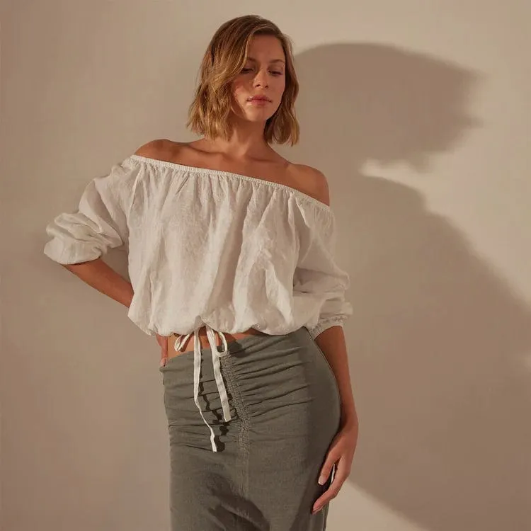 James Perse Linen Gathered Blouse