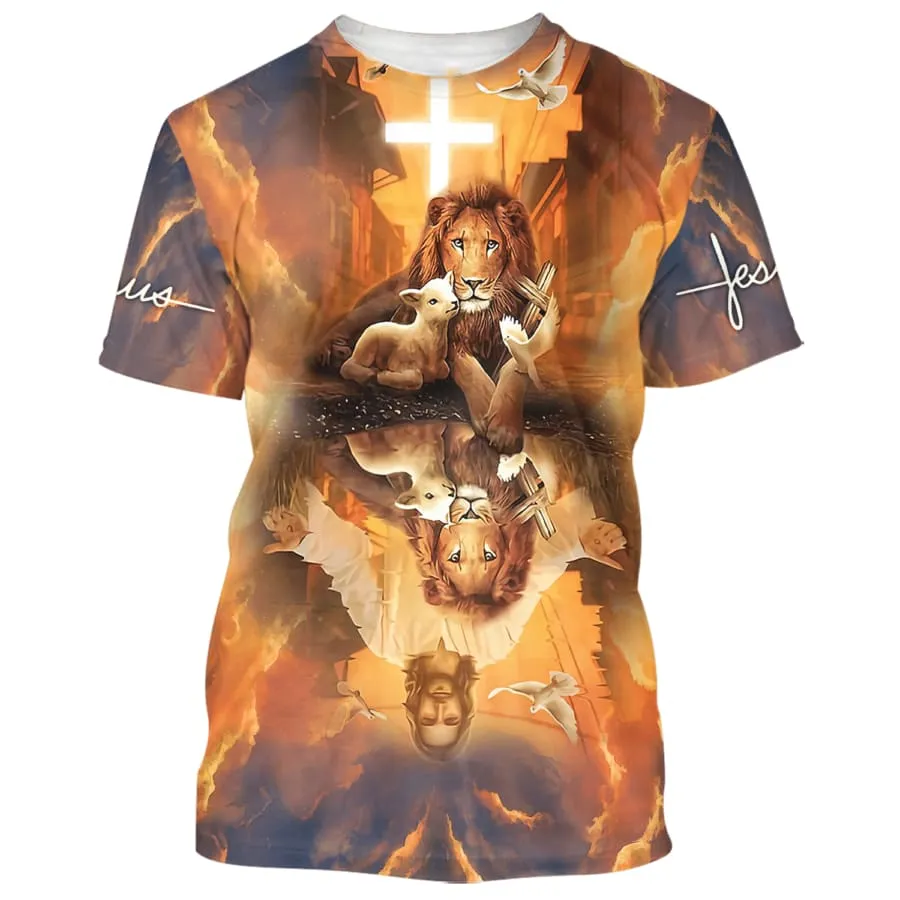 Jesus Lion And The Lamb Dove 3d Shirts - Christian T Shirts For Men And Women