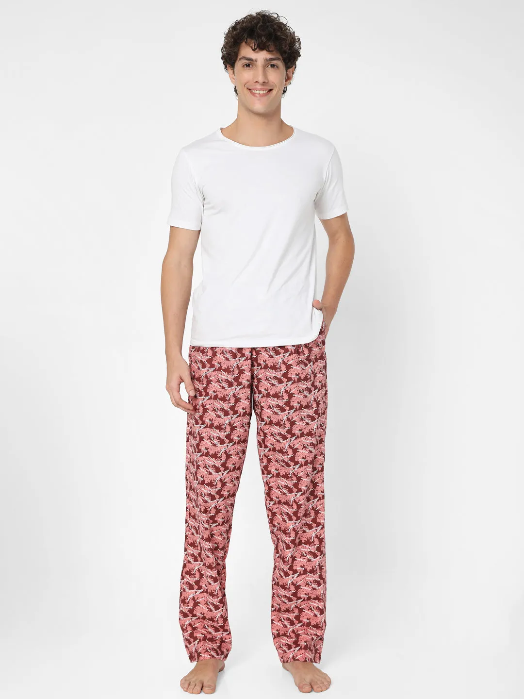 Men Premium Red Cotton Blend Regular Fit Pyjama - Underjeans By Spykar