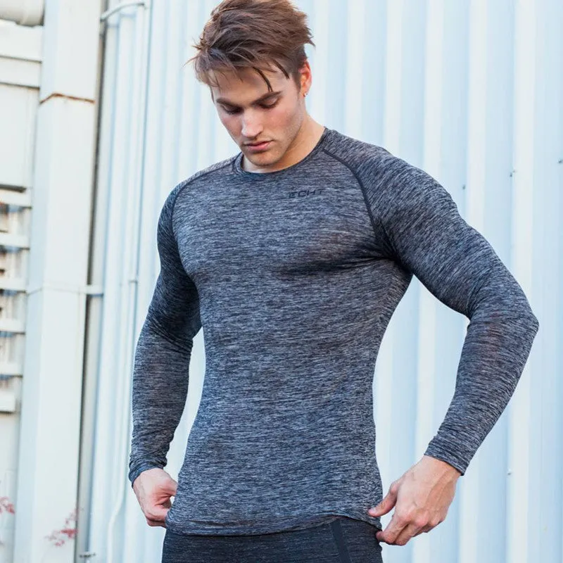 Men Skinny Long sleeves t shirt Gyms Fitness Bodybuilding Super-elastic shirts male Jogger workout Sportswear tee tops clothing