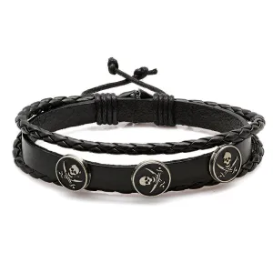 Men's Leather Bracelet with Alloy Skull Accents