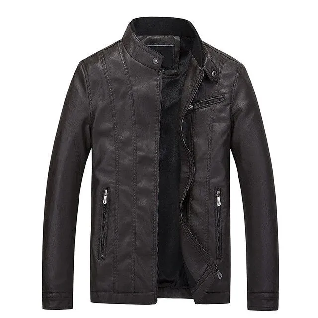 Mens Leather Jacket Brand Slim Stand Biker Motorcycle Jacket Men Outerwear Men PU Leather Jacket Coat Men Clothing