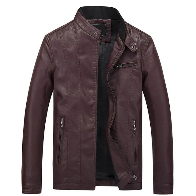 Mens Leather Jacket Brand Slim Stand Biker Motorcycle Jacket Men Outerwear Men PU Leather Jacket Coat Men Clothing