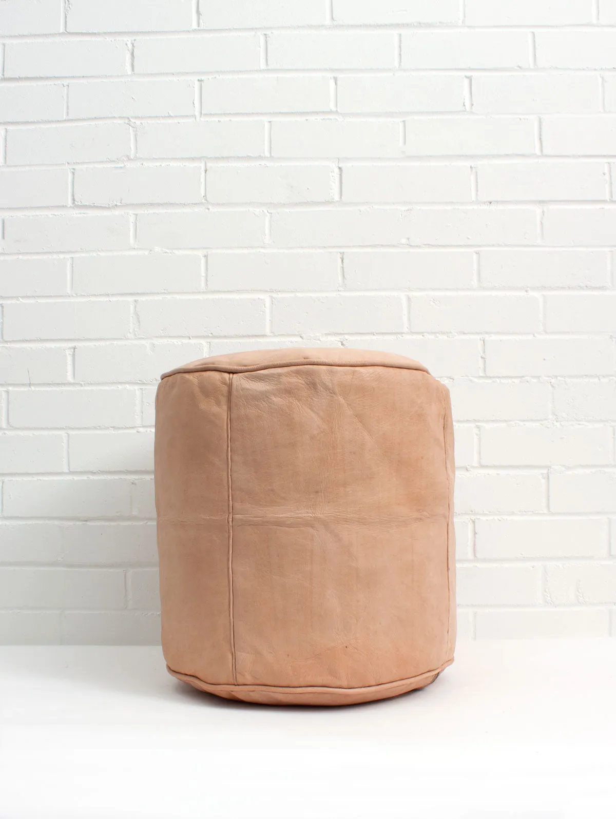 Moroccan Leather Plain Drum Pouffe, Natural (slight seconds)