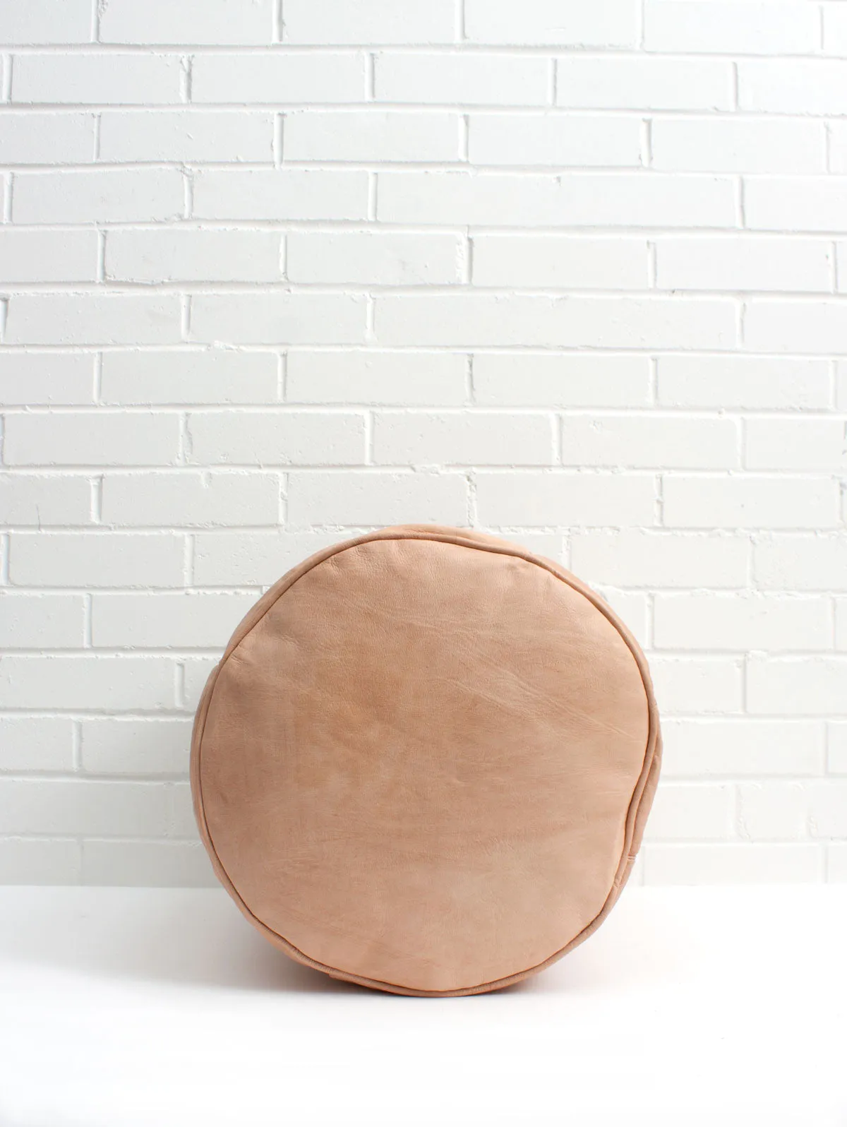 Moroccan Leather Plain Drum Pouffe, Natural (slight seconds)