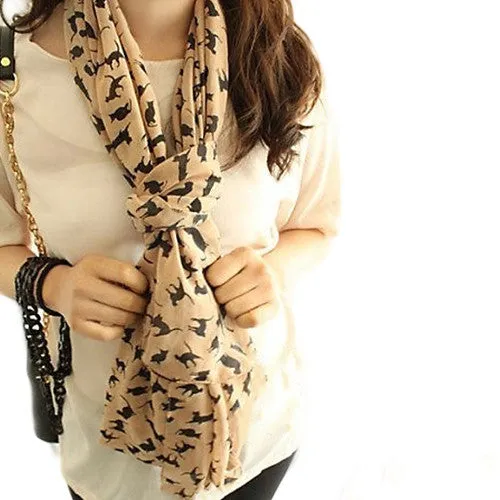 New Fashion Women's Chiffon Colorful Printed Sweet Cartoon Cat Kitten Scarf Graffiti Style Shawl Girls Christmas Gift