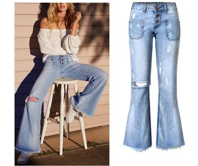 New High Waist Irregular Denim Female Flare Jeans  For Women Bell Bottom Fat Mom Jeans Wide Leg Skinny Jeans Woman Autumn Winter