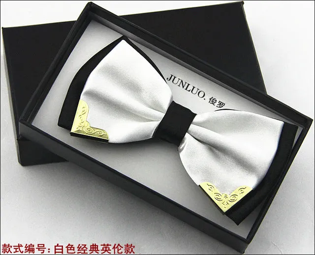 New Style Fashion Boutique Metal Head Bow Ties For Groom Men Women Butterfly Solid Bowtie Classic Gravata Cravat Freeshipping