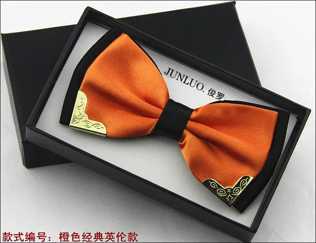 New Style Fashion Boutique Metal Head Bow Ties For Groom Men Women Butterfly Solid Bowtie Classic Gravata Cravat Freeshipping