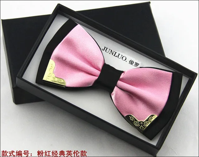 New Style Fashion Boutique Metal Head Bow Ties For Groom Men Women Butterfly Solid Bowtie Classic Gravata Cravat Freeshipping