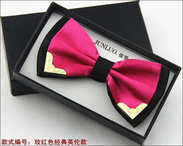 New Style Fashion Boutique Metal Head Bow Ties For Groom Men Women Butterfly Solid Bowtie Classic Gravata Cravat Freeshipping