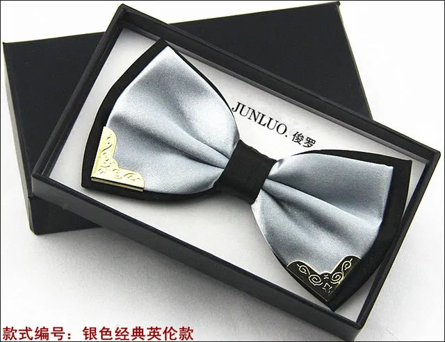 New Style Fashion Boutique Metal Head Bow Ties For Groom Men Women Butterfly Solid Bowtie Classic Gravata Cravat Freeshipping