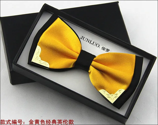 New Style Fashion Boutique Metal Head Bow Ties For Groom Men Women Butterfly Solid Bowtie Classic Gravata Cravat Freeshipping