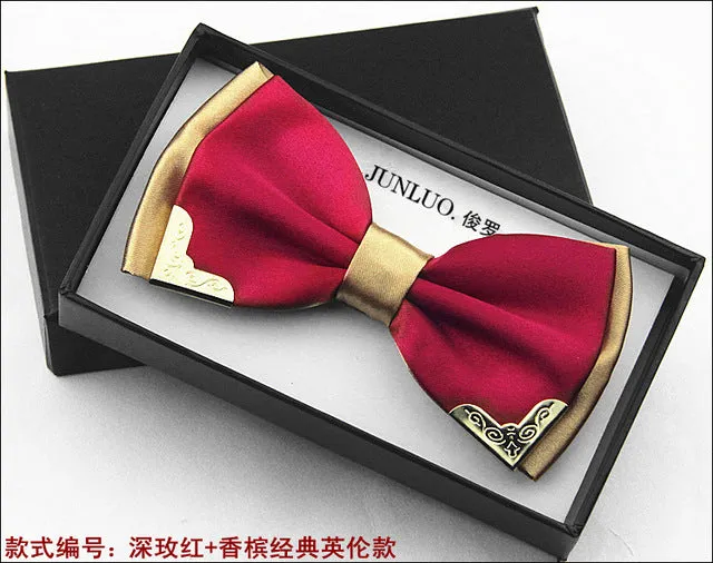 New Style Fashion Boutique Metal Head Bow Ties For Groom Men Women Butterfly Solid Bowtie Classic Gravata Cravat Freeshipping