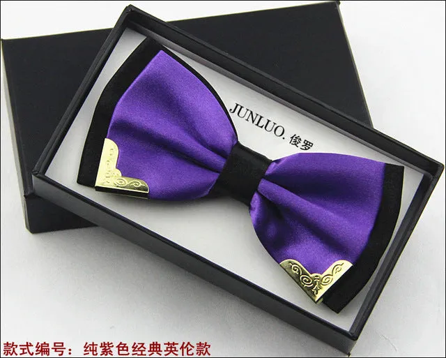 New Style Fashion Boutique Metal Head Bow Ties For Groom Men Women Butterfly Solid Bowtie Classic Gravata Cravat Freeshipping