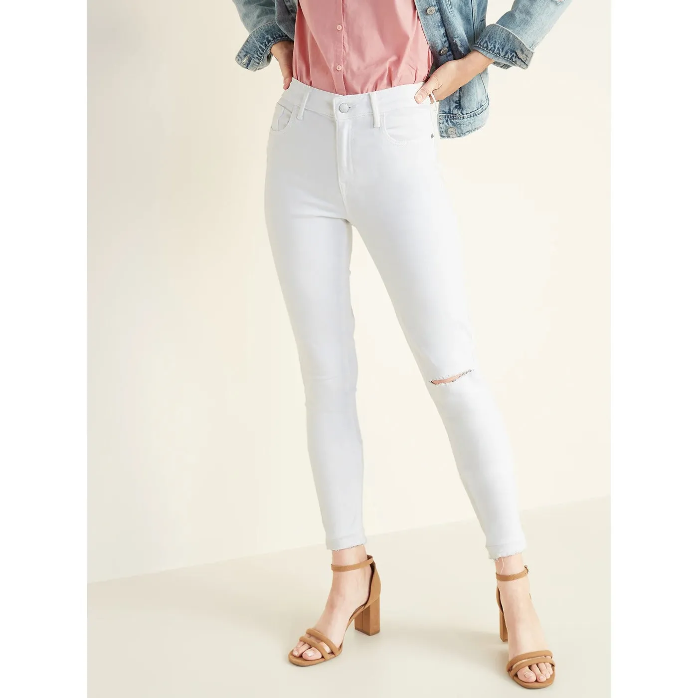 ON Mid Rise Skinny White Ripped Jeans