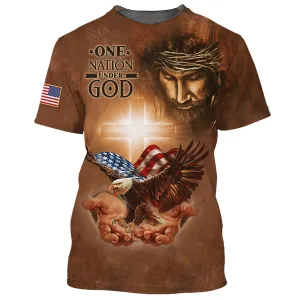 One Nation Under God Shirts American Eagle Christian Jesus 3D All Over Printed Shirt for Men and Women