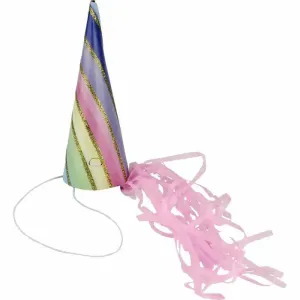 Pastel Rainbow & Gold Unicorn Horn Party Hats - 6 Pkt