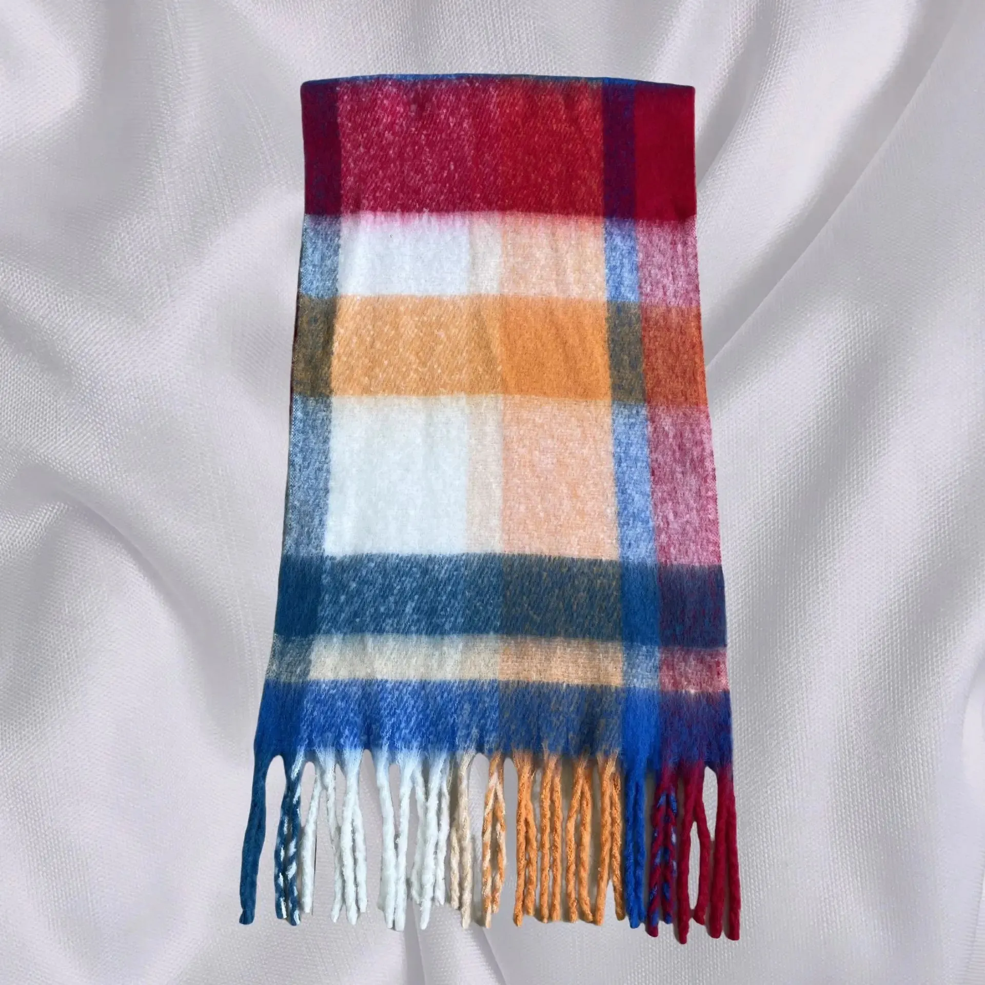 Plaid Coarse Tassel Imitation Cashmere Scarf for Autumn Winter Warmth