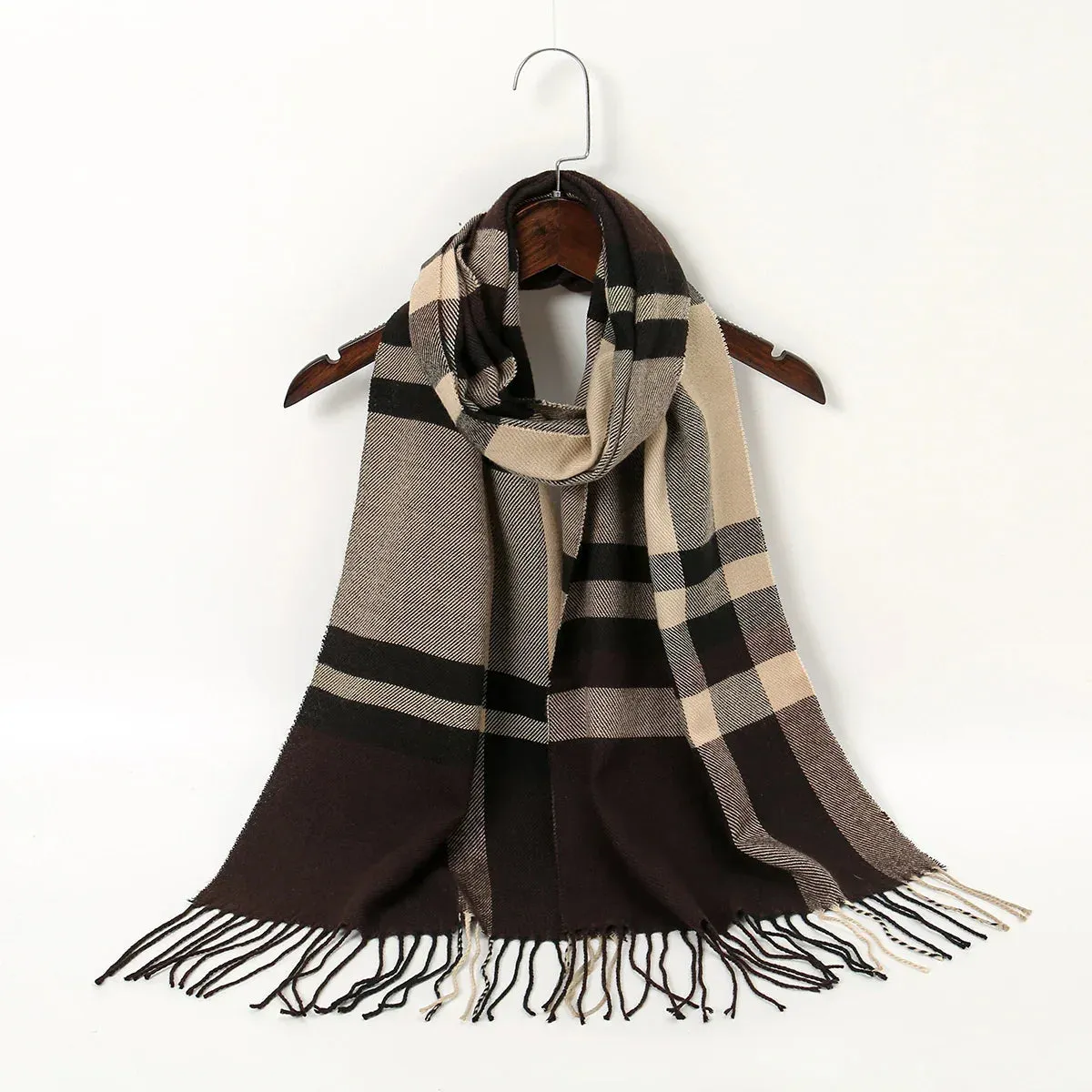 Plaid Print Cashmere Winter Pashmina Scarf - Luxury Travel Essential