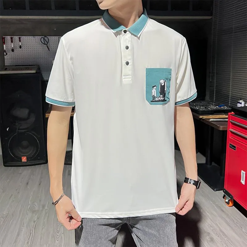 Pocket Color Blocking Lapel Short Sleeve Polo Shirt