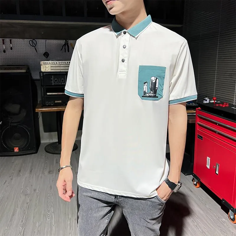 Pocket Color Blocking Lapel Short Sleeve Polo Shirt