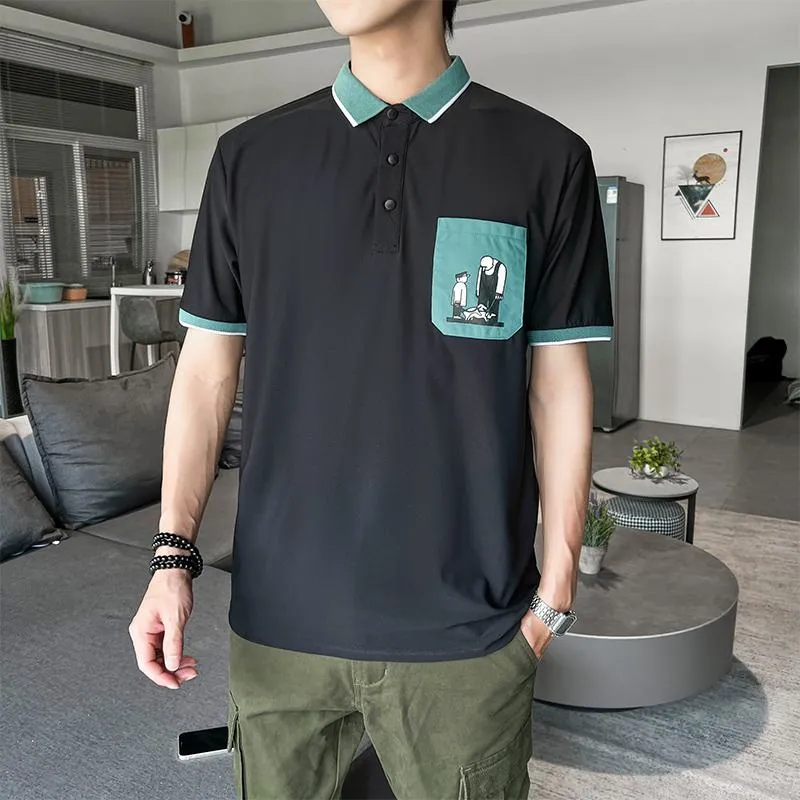 Pocket Color Blocking Lapel Short Sleeve Polo Shirt