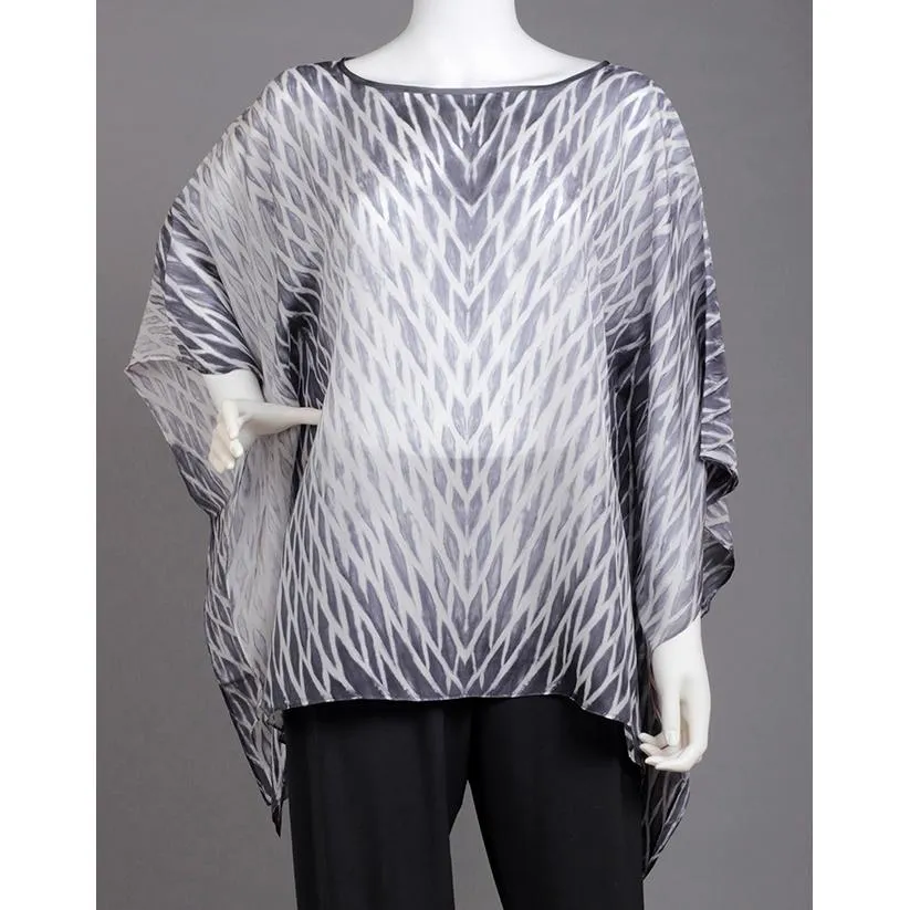 Shibori Silk Poncho SY501 in Black and White by Cathayana