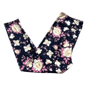 Single Print - Leggings: Black Purple Floral