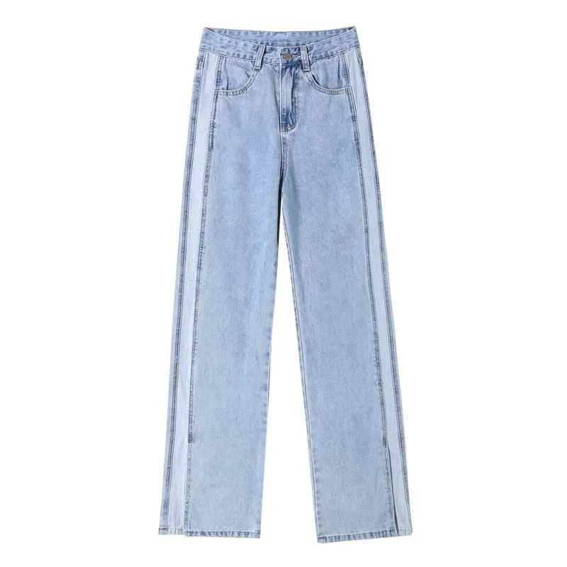 Slimming Versatile Floor-Length Draping Loose-Fit Straight High-Waisted Split Jeans