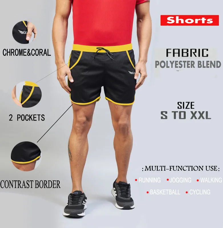 Solid Men Shorts For Training & Workout (Black Yellow) (Pack of 1)