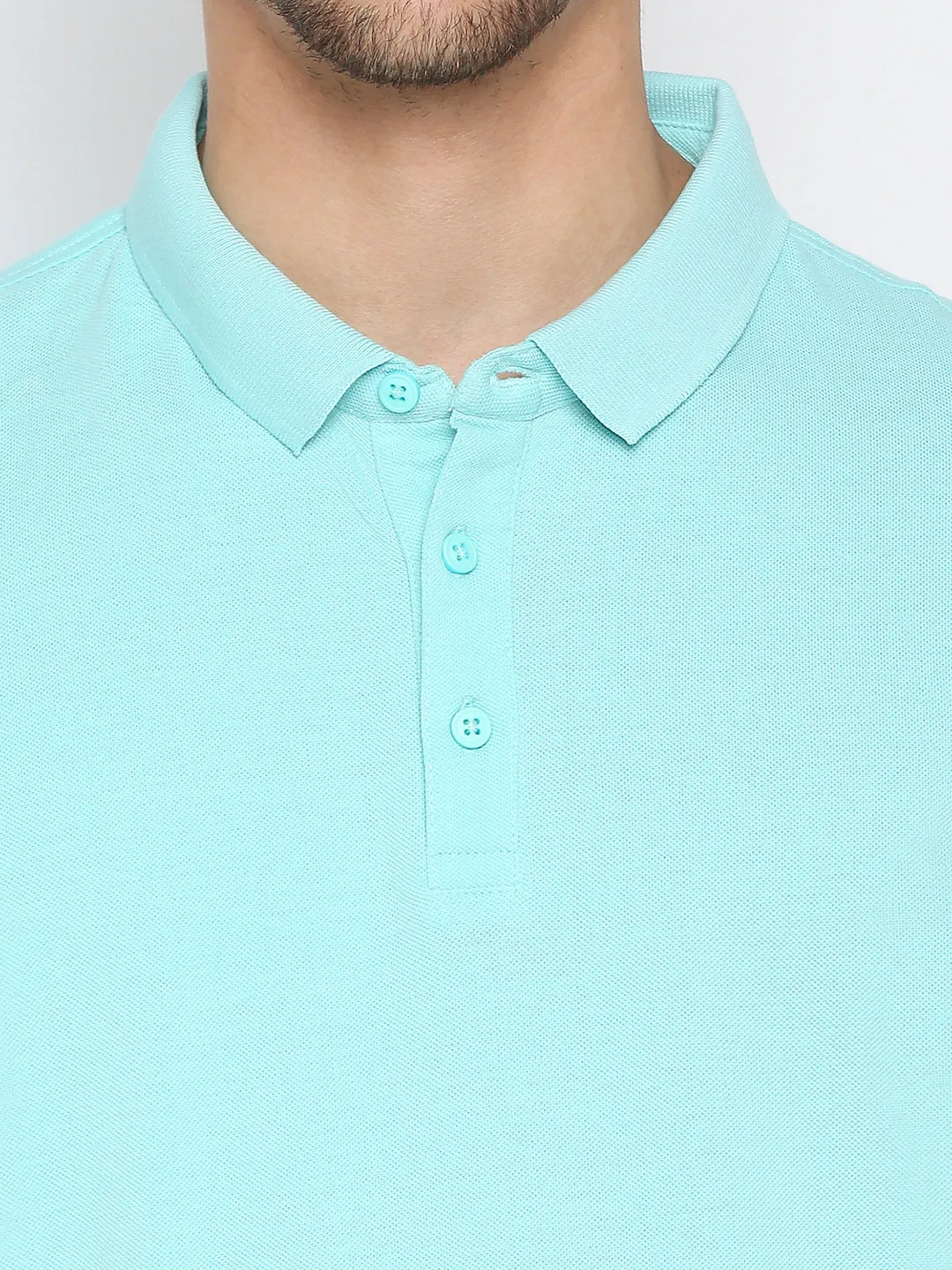 Spykar Bleached Aqua Cotton Half Sleeve Plain Polo T-Shirt For Men