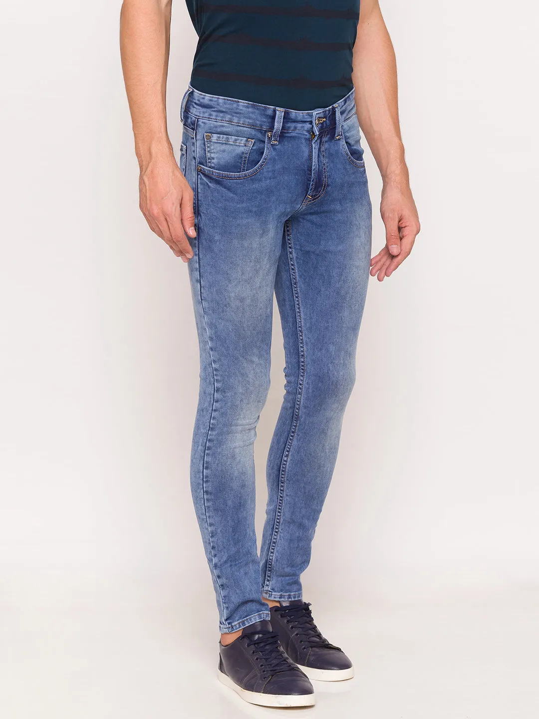 Spykar Blue Cotton Men Jeans (Super Skinny)