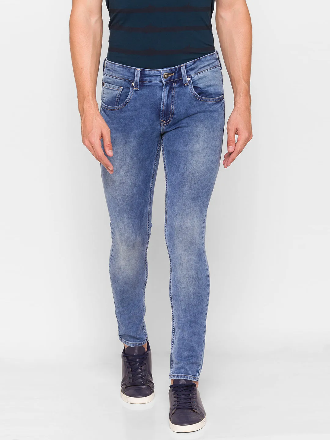 Spykar Blue Cotton Men Jeans (Super Skinny)