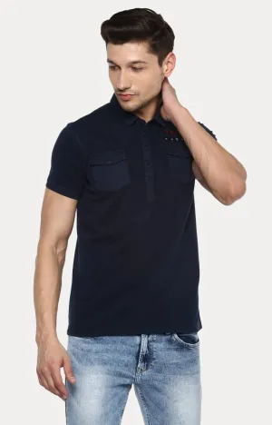 Spykar Blue Cotton Polo T-Shirt