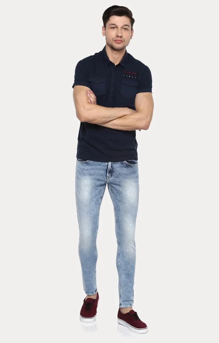 Spykar Blue Cotton Polo T-Shirt