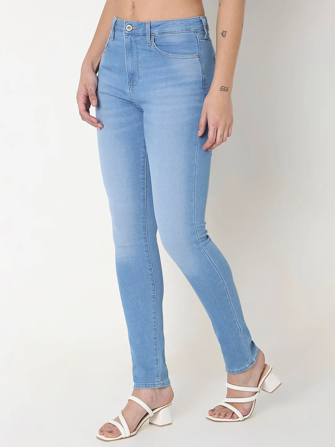 Spykar Blue Skinny Fit High-Rise Cotton Blend Jeans For Women