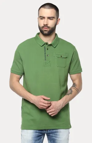 Spykar Green Solid Slim Fit Polo T-Shirt