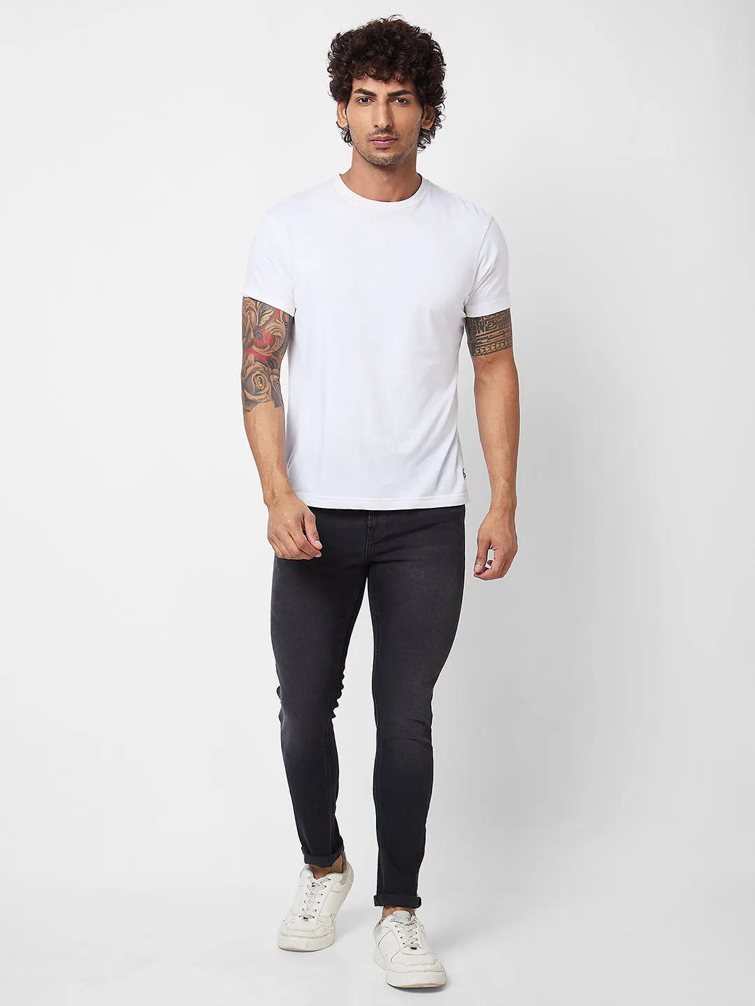 Spykar Low Rise Super Slim Fit Black Jeans For Men