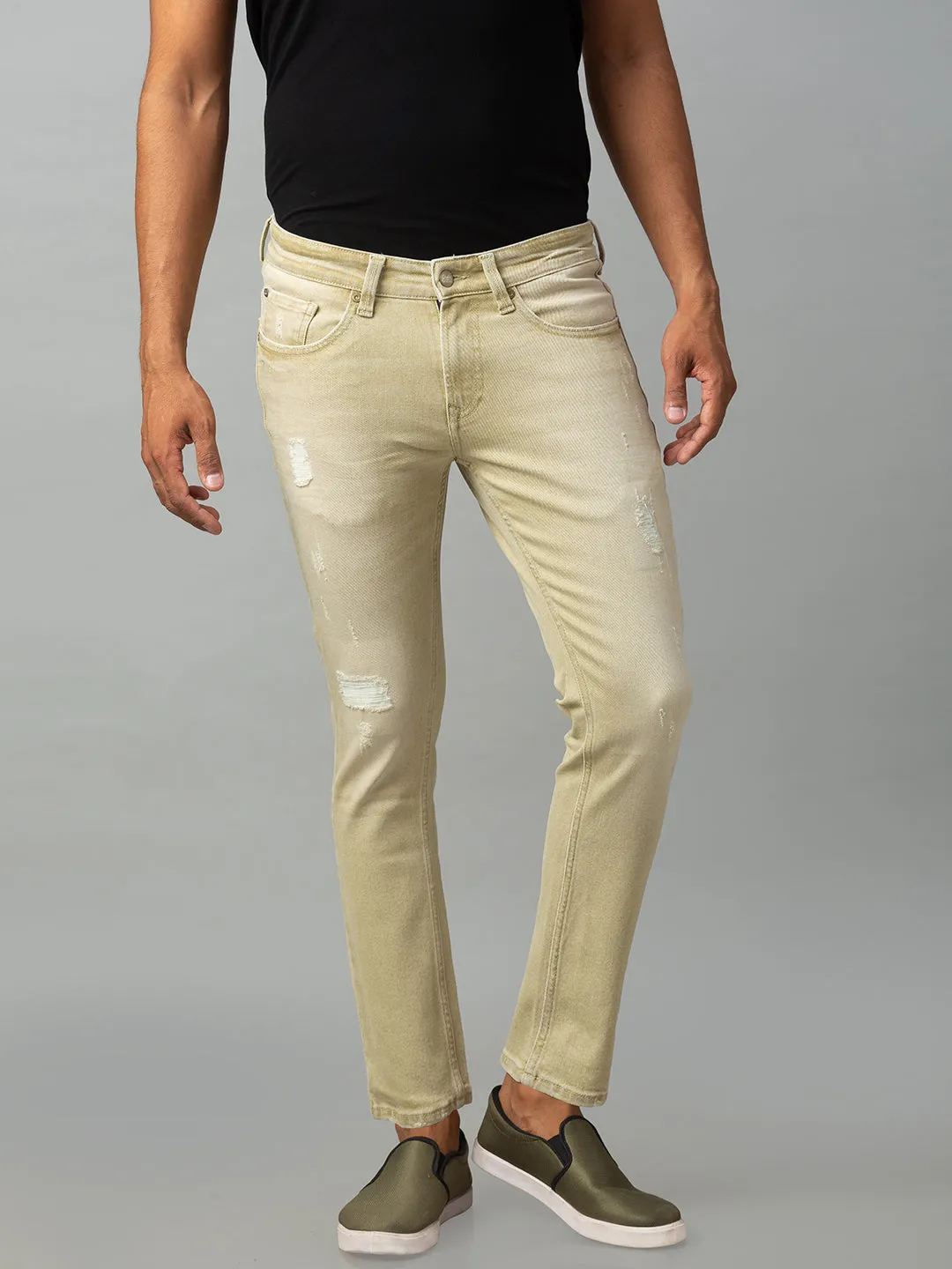 Spykar Men Beige Cotton Slim Fit Tapered Length Jeans (Kano)