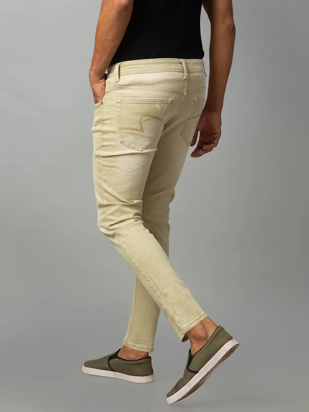 Spykar Men Beige Cotton Slim Fit Tapered Length Jeans (Kano)