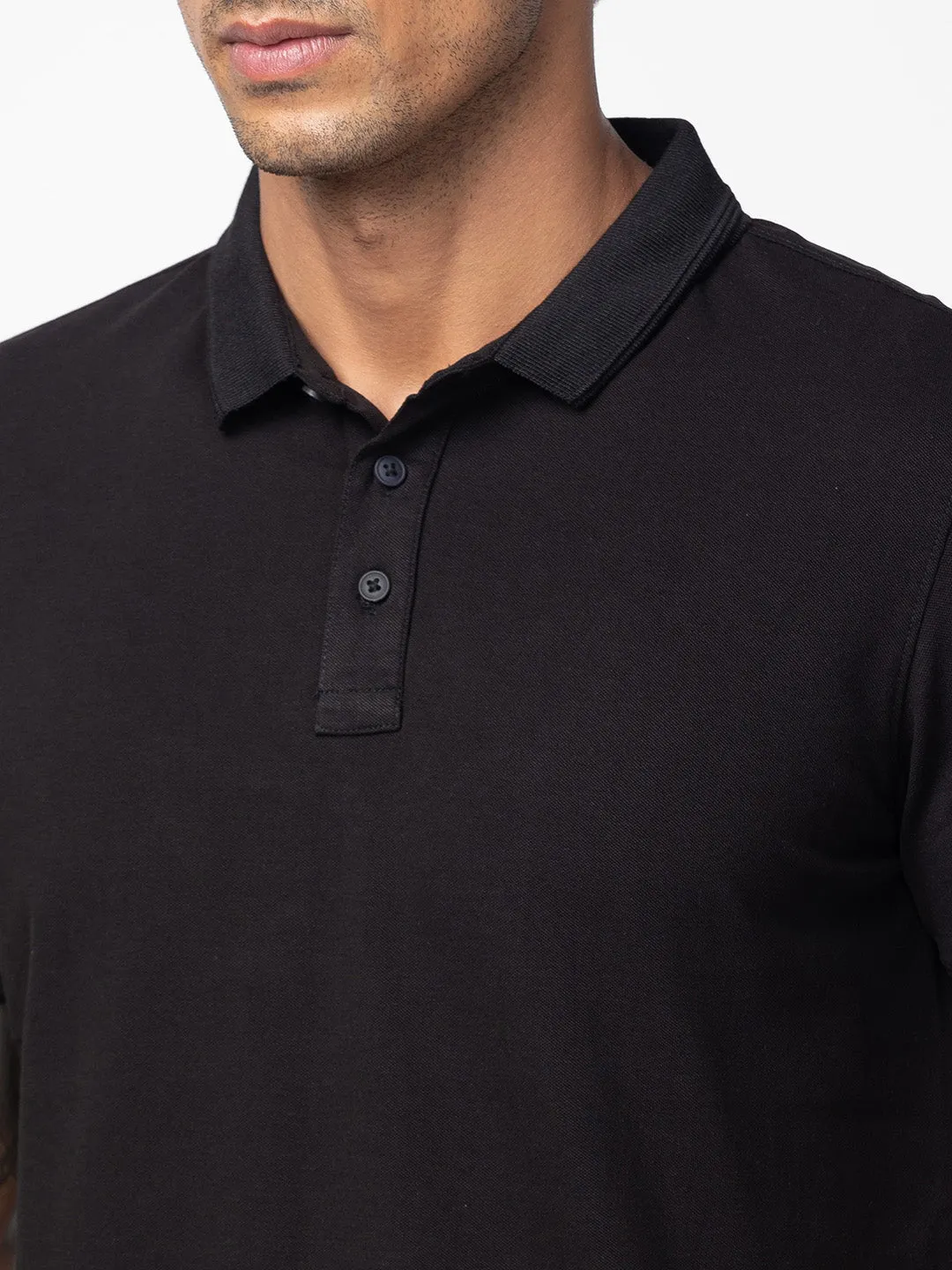 Spykar Men Black Cotton Regular Fit Half Sleeve Plain Polo T-Shirt