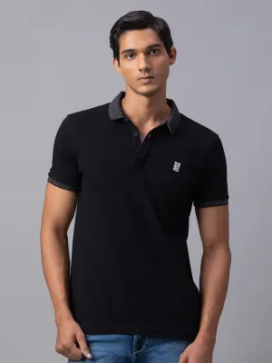 Spykar Men Black Cotton Slim Fit Polo T-Shirt