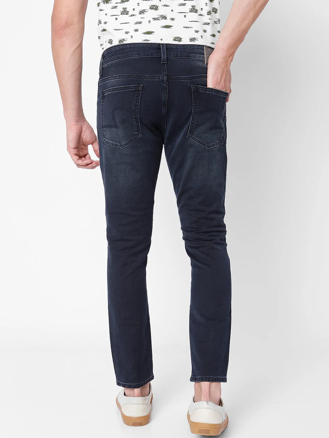 Spykar Men Dark Blue Slim Fit Tapered Length Mid Rise Jeans(Kano)