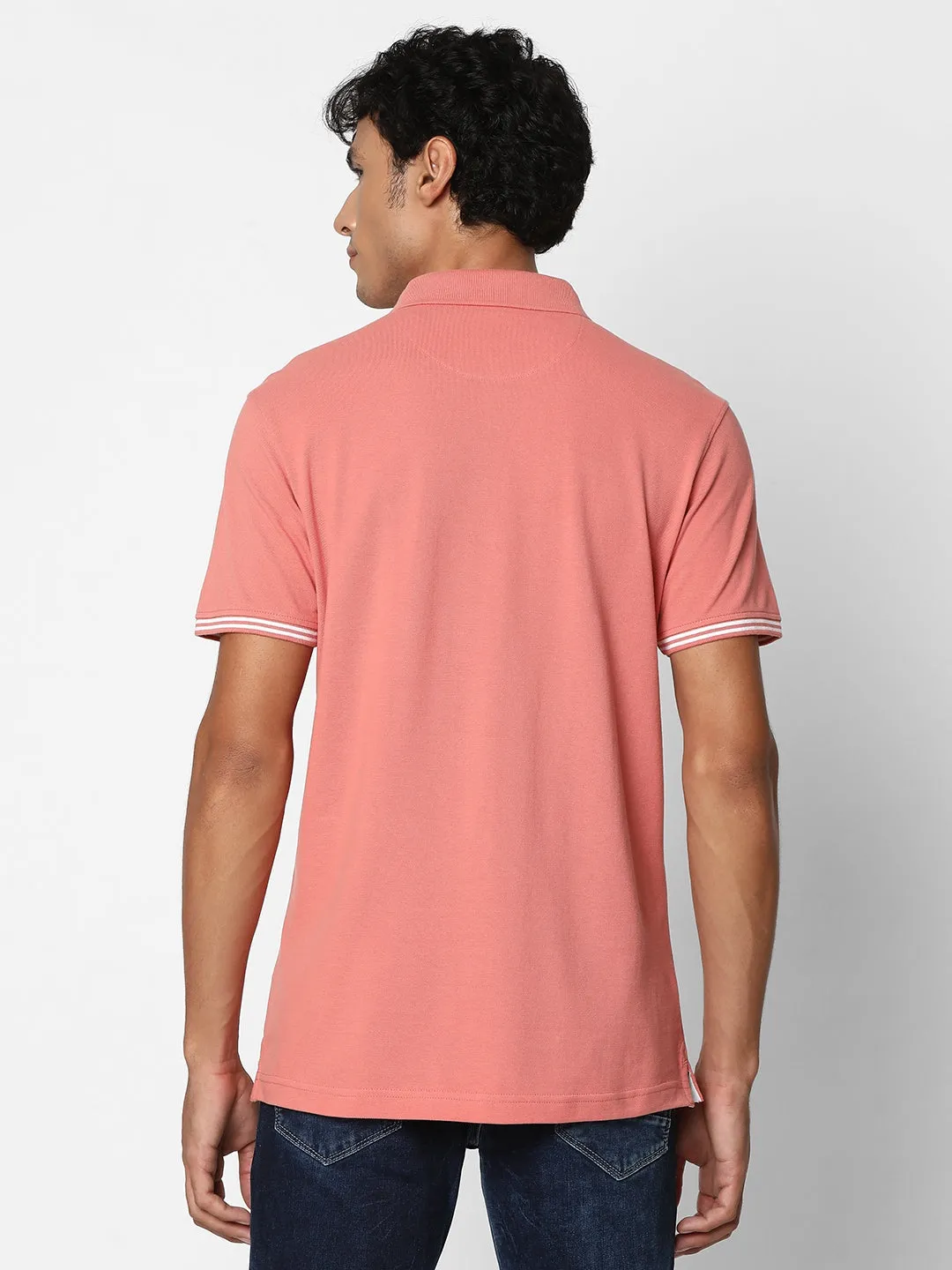 Spykar Men Dusty Pink Regular Fit Half Sleeve Plain Polo Tshirt