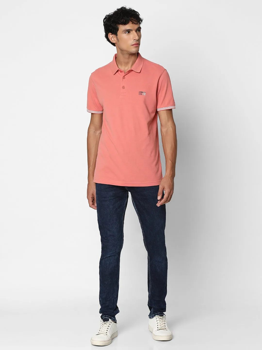 Spykar Men Dusty Pink Regular Fit Half Sleeve Plain Polo Tshirt