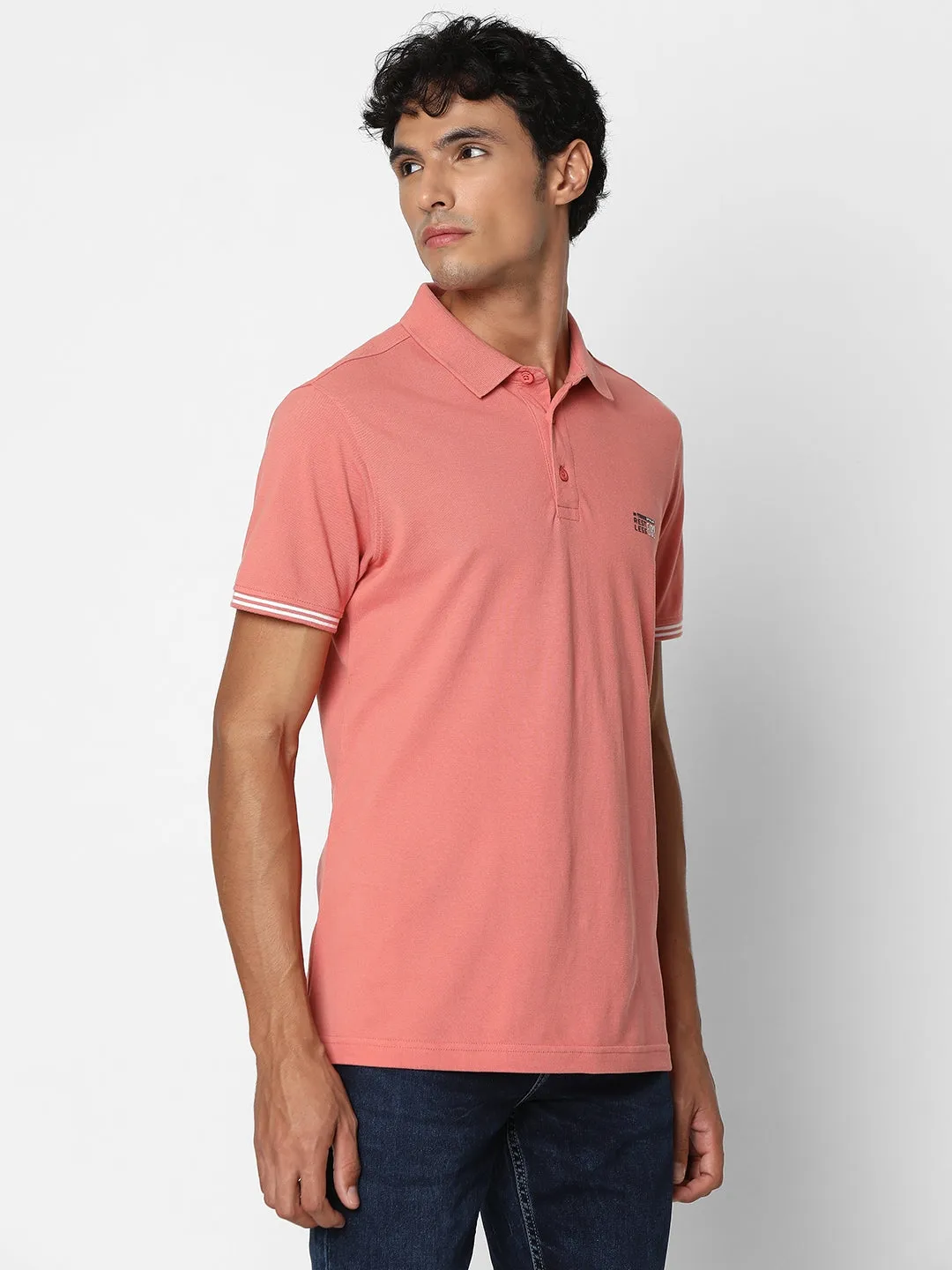 Spykar Men Dusty Pink Regular Fit Half Sleeve Plain Polo Tshirt