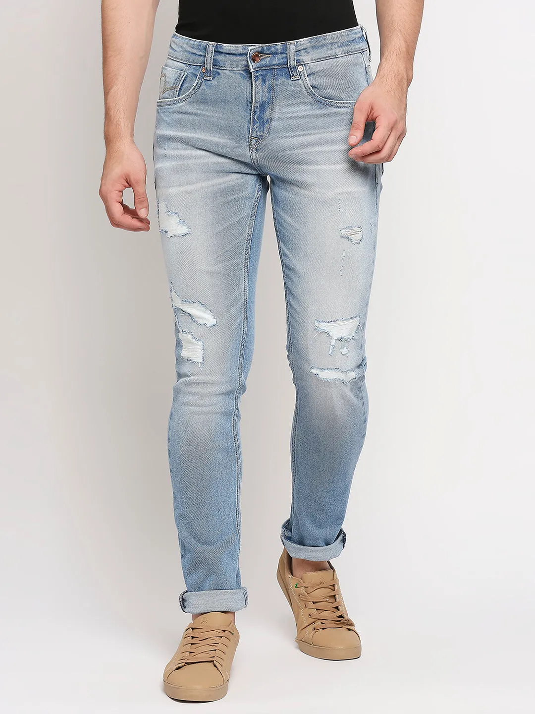 Spykar Men Light Blue Solid Regular Low-Rise Jeans (Rover)