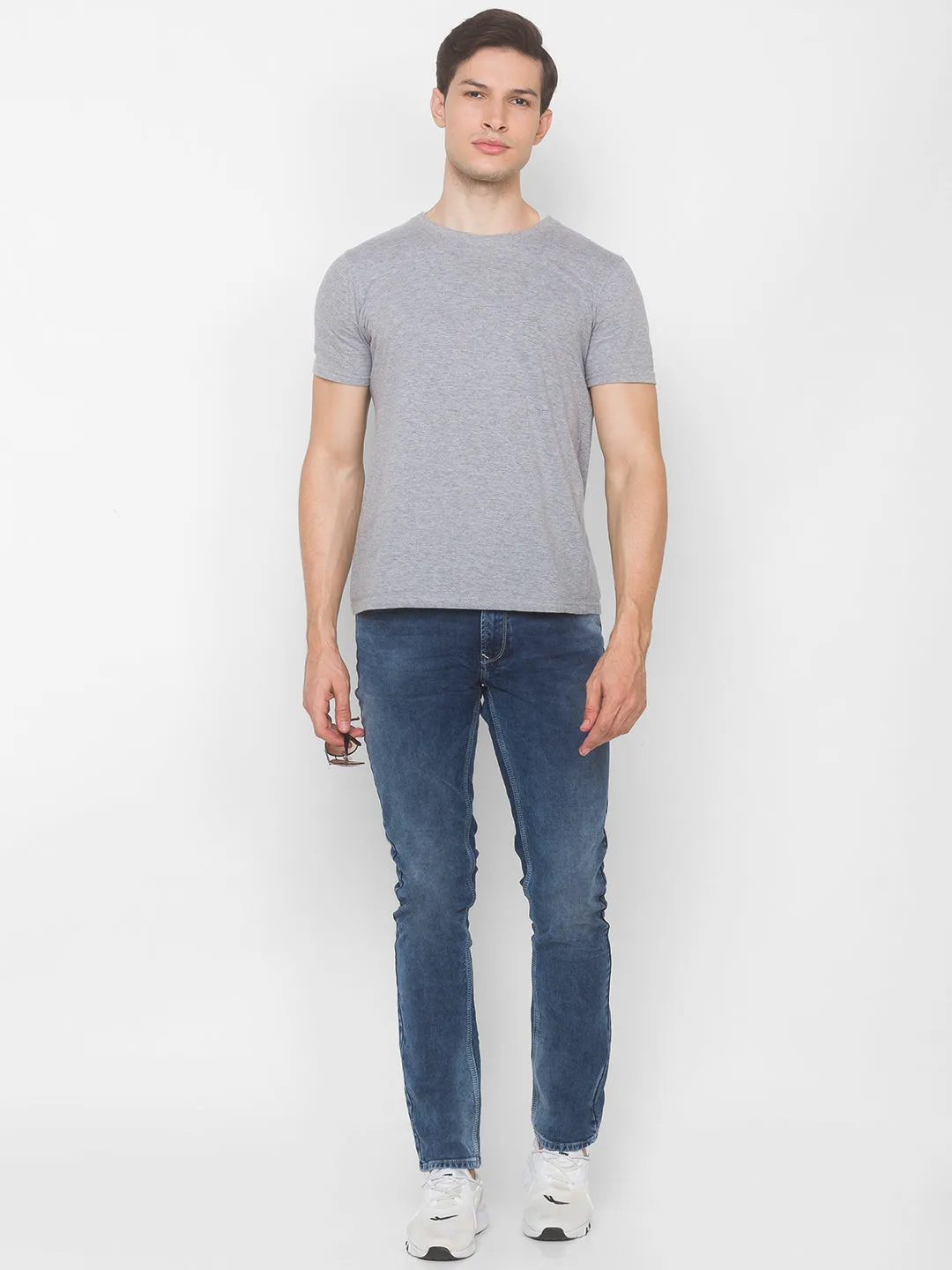 Spykar Men Mid Blue Solid Regular Low-Rise Jeans (Rover)