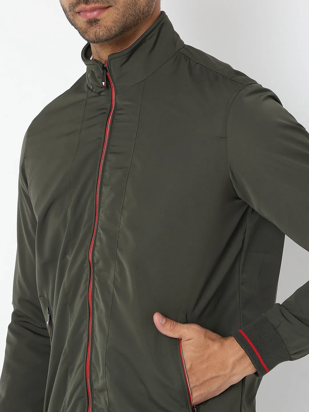 Spykar Men Olive Nylon Regular Fit Jacket